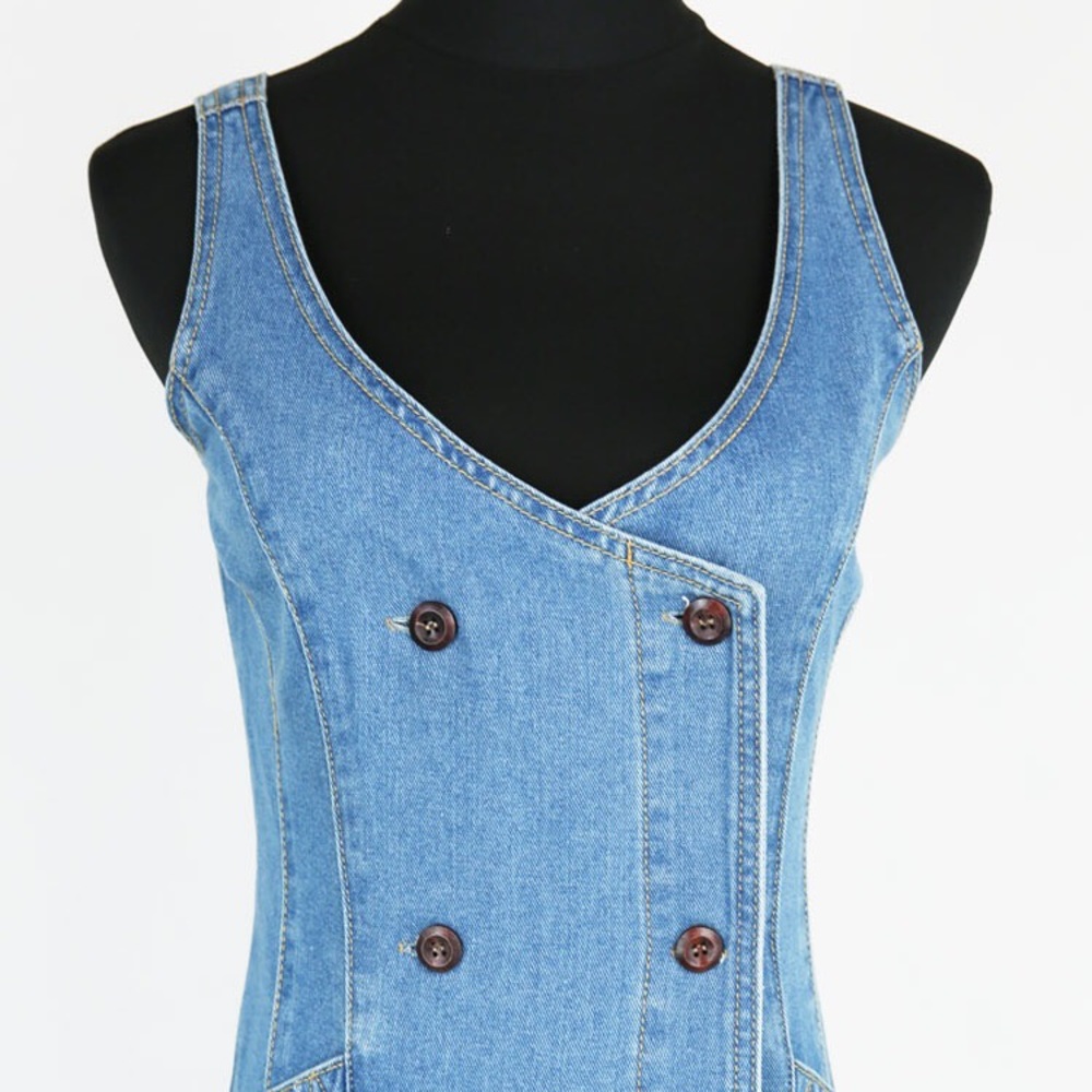 Denim dress pocket button tank vneck sexy chic women’s - Picture 10 of 12